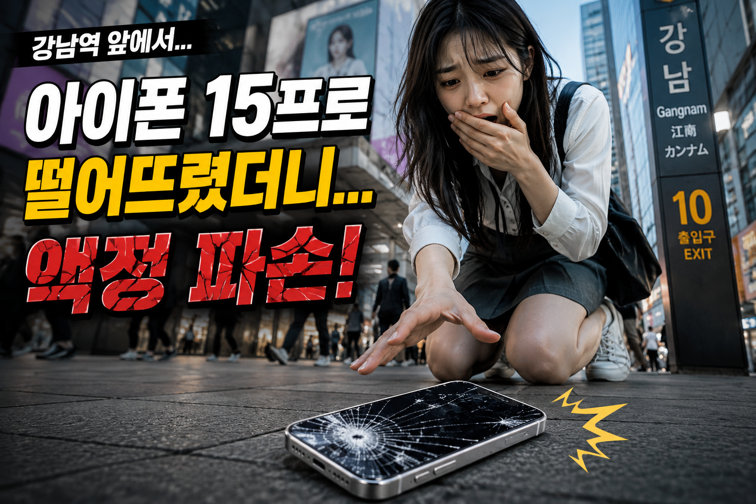 선릉점 애플 아이폰15프로 액정화면 녹색줄 백화액정파손 수리사례 이미지 강남아이폰수리 아이폰15프로 액정화면줄감 액정교체수리